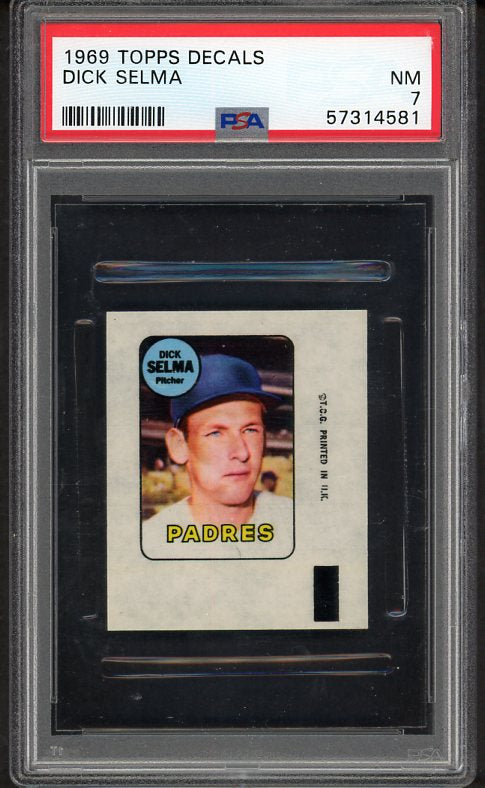 1969 Topps Baseball Decals Dick Selma Padres PSA 7 NM 536977