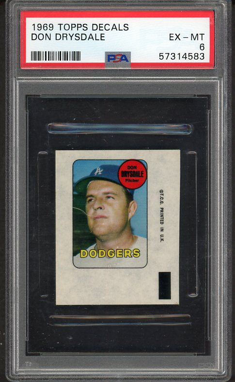 1969 Topps Baseball Decals Don Drysdale Dodgers PSA 6 EX-MT 536989