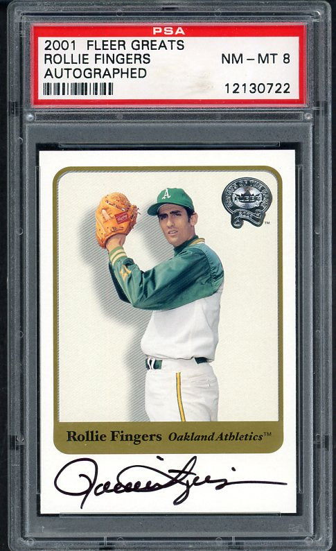 2001 Fleer Greats Rollie Fingers A's PSA 8 NM/MT Signed 537004