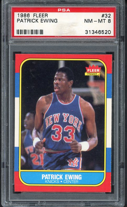 1986 Fleer #032 Patrick Ewing Knicks PSA 8 NM/MT 537025