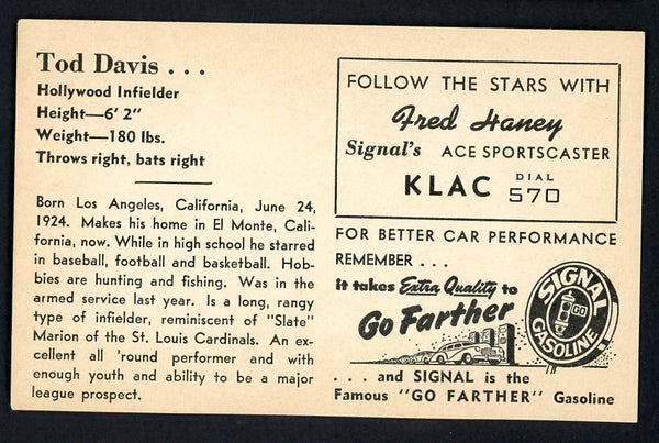 1947 Signal Oil Tod Davis Hollywood EX 537093