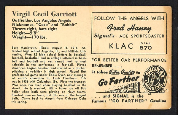 1947 Signal Oil Cece Garriott Los Angeles VG-EX 537099