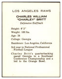 1962 Kahns Football Charlie Britt Rams NR-MT 537193