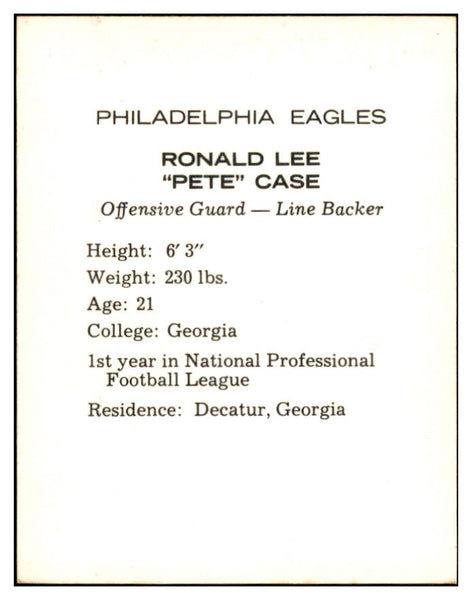 1962 Kahns Football Pete Case Eagles NR-MT 537194