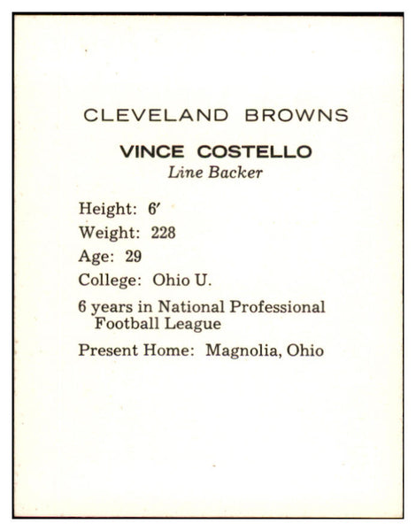 1962 Kahns Football Vince Costello Browns NR-MT 537196