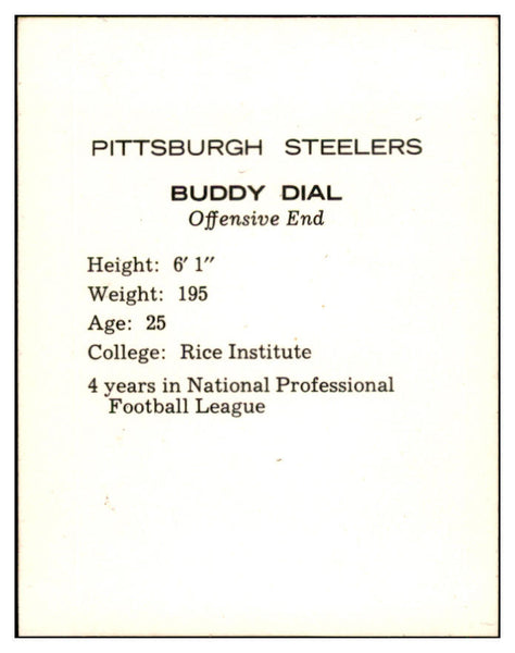 1962 Kahns Football Buddy Dial Steelers NR-MT 537197