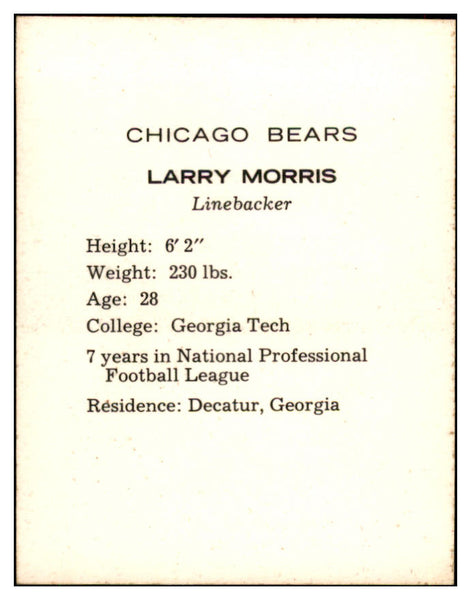 1962 Kahns Football Larry Morris Bears NR-MT 537207