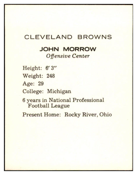 1962 Kahns Football John Morrow Browns NR-MT 537208