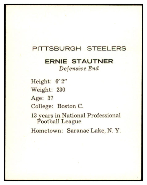 1962 Kahns Football Ernie Stautner Steelers NR-MT 537217