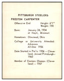 1963 Kahns Football Preston Carpenter Steelers NR-MT 537223