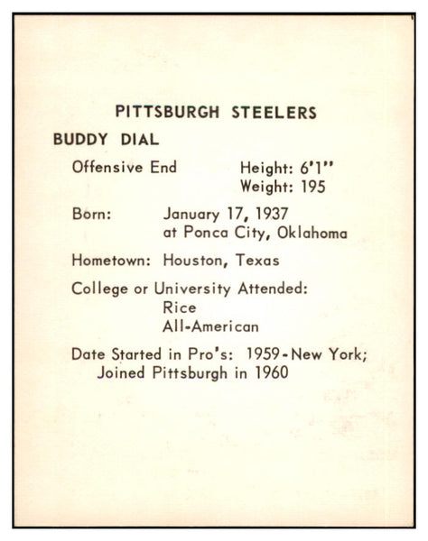1963 Kahns Football Buddy Dial Steelers NR-MT 537227