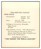 1964 Kahns Football Norm Snead Eagles NR-MT 537289