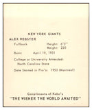 1964 Kahns Football Alex Webster Giants NR-MT 537294