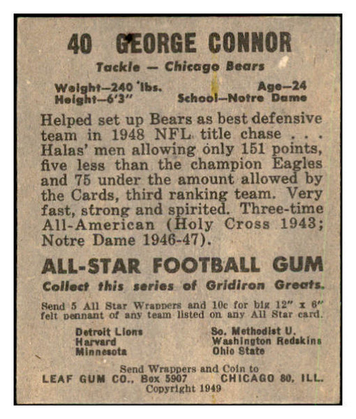 1949 Leaf Football #040 George Connor Bears EX-MT 537332