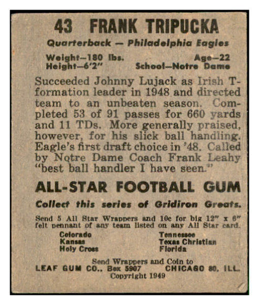 1949 Leaf Football #043 Frank Tripucka Eagles EX 537334