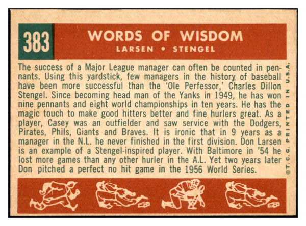 1959 Topps Baseball #383 Casey Stengel Don Larsen EX-MT 537396