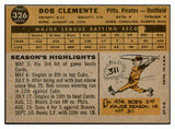 1960 Topps Baseball #326 Roberto Clemente Pirates VG 537401