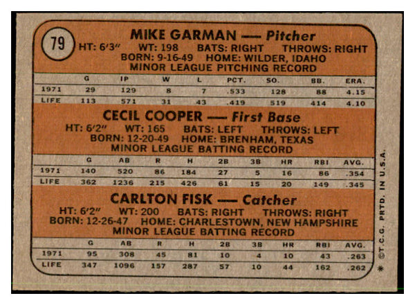 1972 Topps Baseball #079 Carlton Fisk Red Sox EX-MT 537450