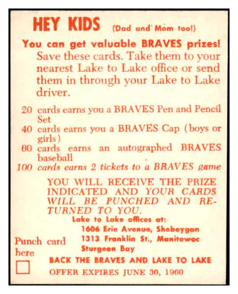 1960 Lake To Lake Del Crandall Braves NR-MT 537480