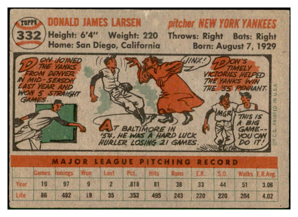 1956 Topps Baseball #332 Don Larsen Yankees EX 537491
