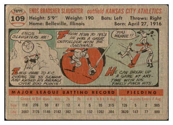 1956 Topps Baseball #109 Enos Slaughter A's VG-EX Gray 537503