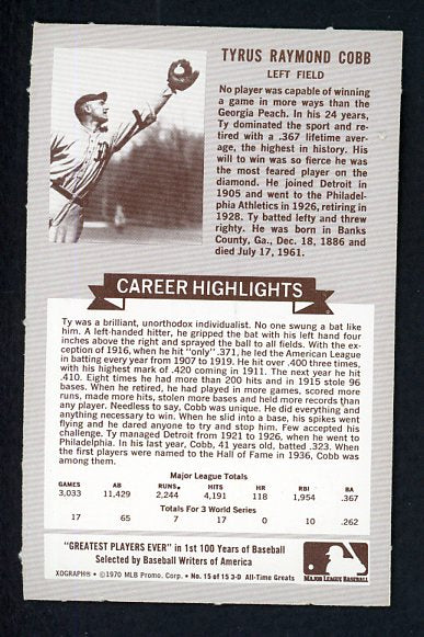 1970 Rold Gold #015 Ty Cobb Tigers NR-MT 537528