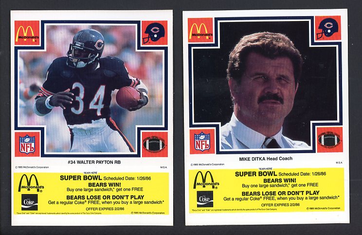 1985 McDonalds Bears Complete Set EX-MT/NR-MT Payton Ditka 537561