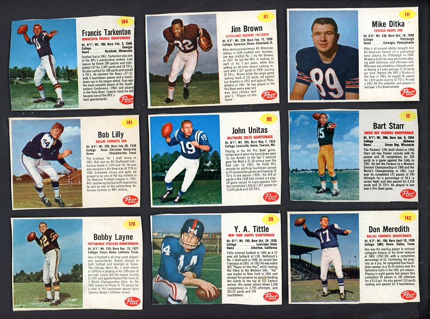 1962 Post Football Complete Set Nice Brown Ditka Tarkenton 537569
