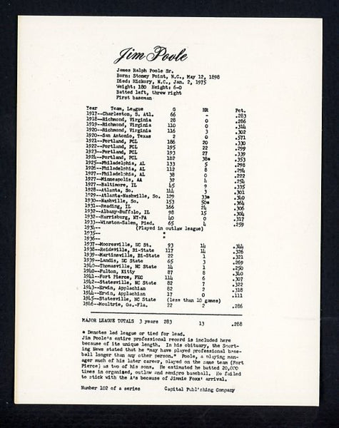 1974 Capital Publishing #102 Jim Poole A's NR-MT 537666