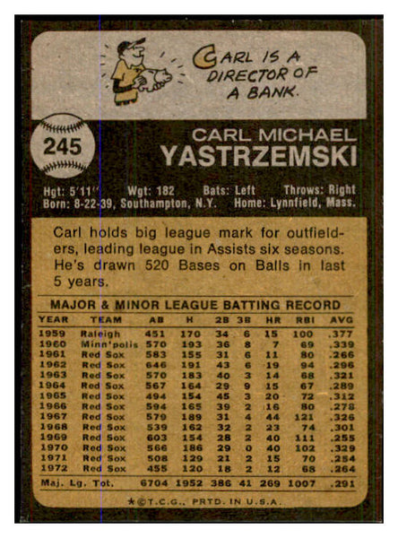 1973 Topps Baseball #245 Carl Yastrzemski Red Sox EX 537686