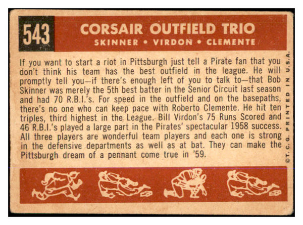 1959 Topps Baseball #543 Roberto Clemente Bill Virdon VG 537690