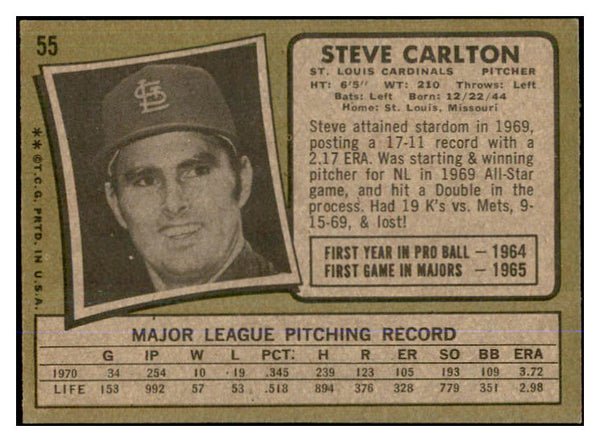 1971 Topps Baseball #055 Steve Carlton Cardinals EX-MT 537722