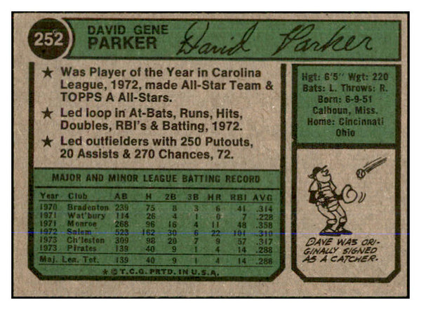 1974 Topps Baseball #252 Dave Parker Pirates EX-MT 537725
