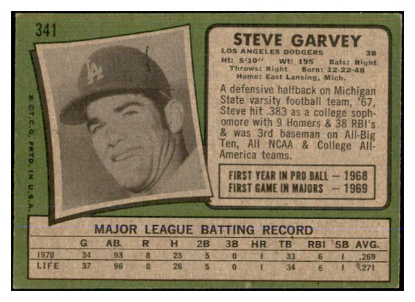 1971 Topps Baseball #341 Steve Garvey Dodgers EX-MT 537726