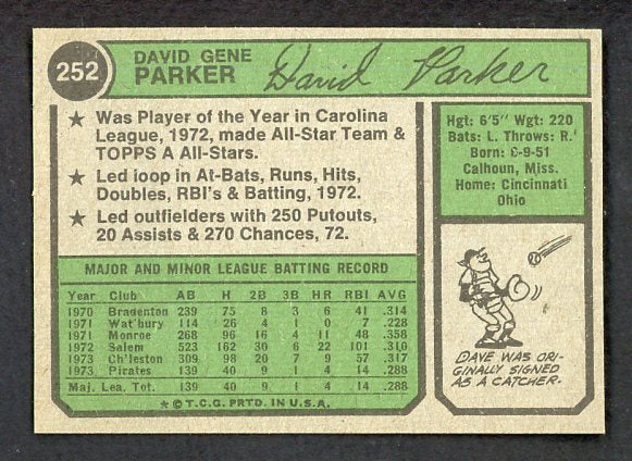 1974 Topps Baseball #252 Dave Parker Pirates EX-MT 537730