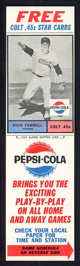1963 Pepsi Cola Dick Farrell Colt .45s EX-MT w Tab 537803