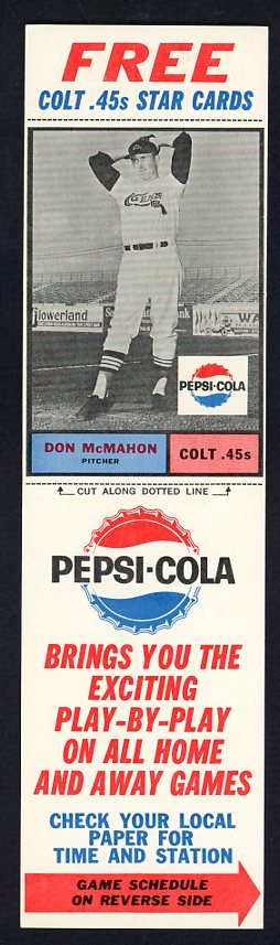 1963 Pepsi Cola Don McMahon Colt .45s EX-MT w Tab 537807