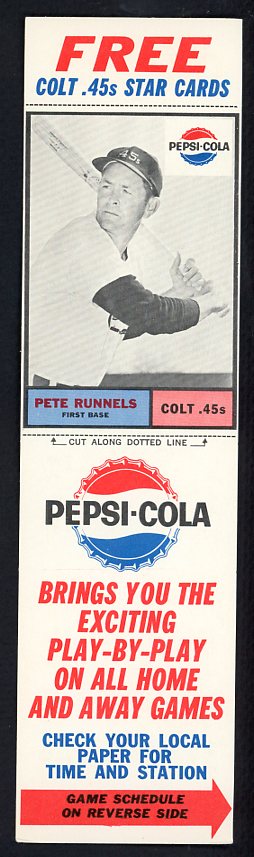 1963 Pepsi Cola Pete Runnels Colt .45s EX-MT w Tab 537808