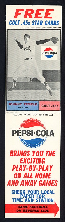 1963 Pepsi Cola Johnny Temple Colt .45s EX-MT w Tab 537811