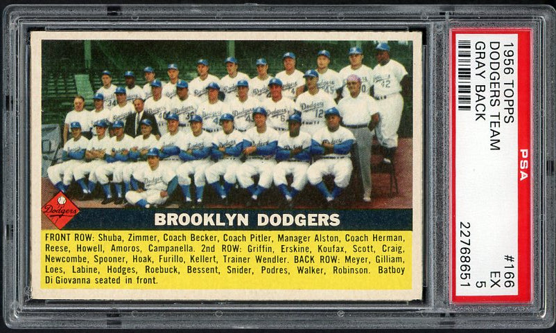 1956 Topps #166 Brooklyn Dodgers Team PSA 5 EX Gray 537834