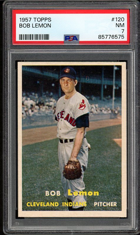 1957 Topps Baseball #120 Bob Lemon Indians PSA 7 NM 537924