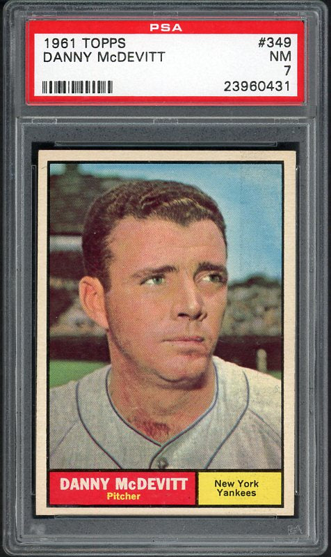 1961 Topps Baseball #349 Danny McDevitt Yankees PSA 7 NM 537952