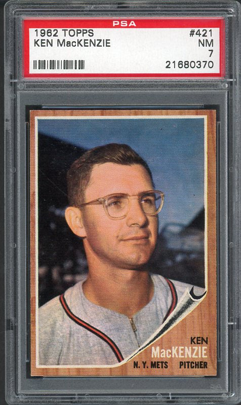 1962 Topps Baseball #421 Ken Mackenzie Mets PSA 7 NM 537960