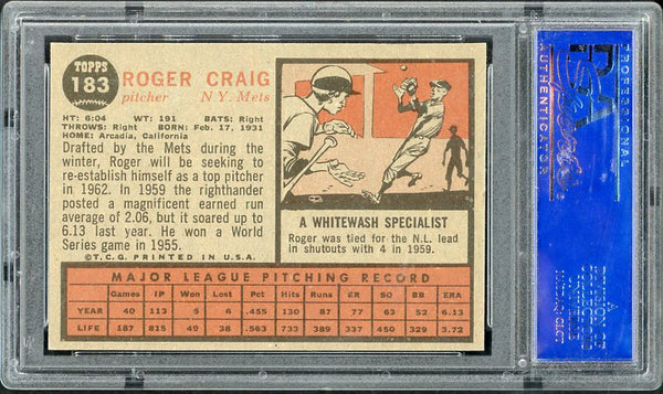 1962 Topps Baseball #183 Roger Craig Mets PSA 7 NM 537983