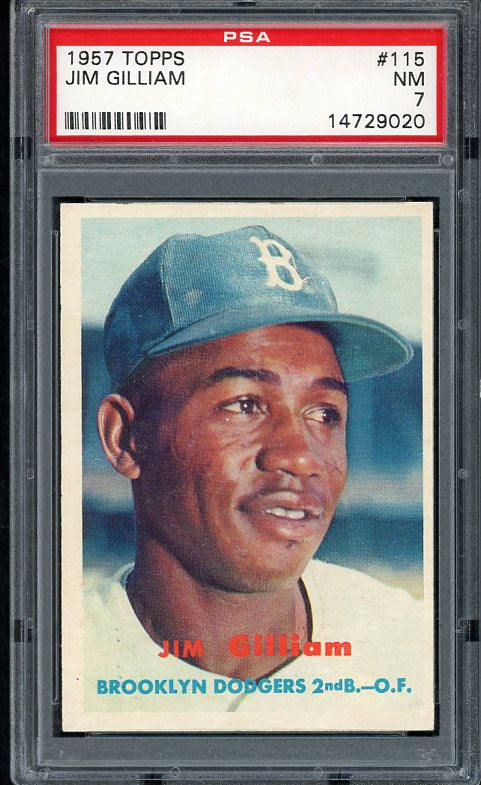 1957 Topps Baseball #115 Jim Gilliam Dodgers PSA 7 NM 537985