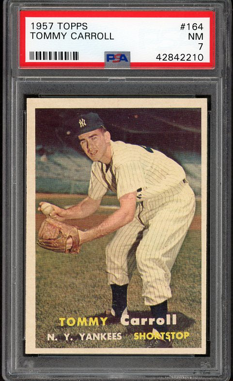 1957 Topps Baseball #164 Tommy Carroll Yankees PSA 7 NM 537993