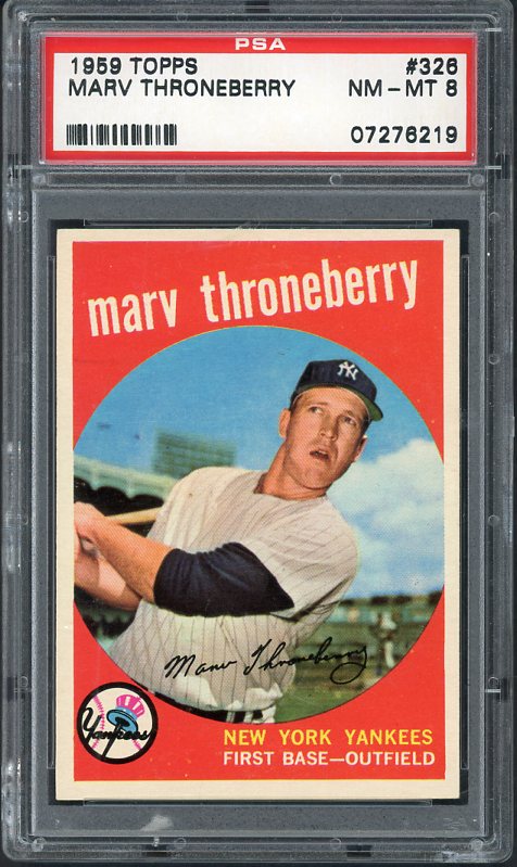 1959 Topps Baseball #326 Marv Throneberry Yankees PSA 8 NM/MT 538011