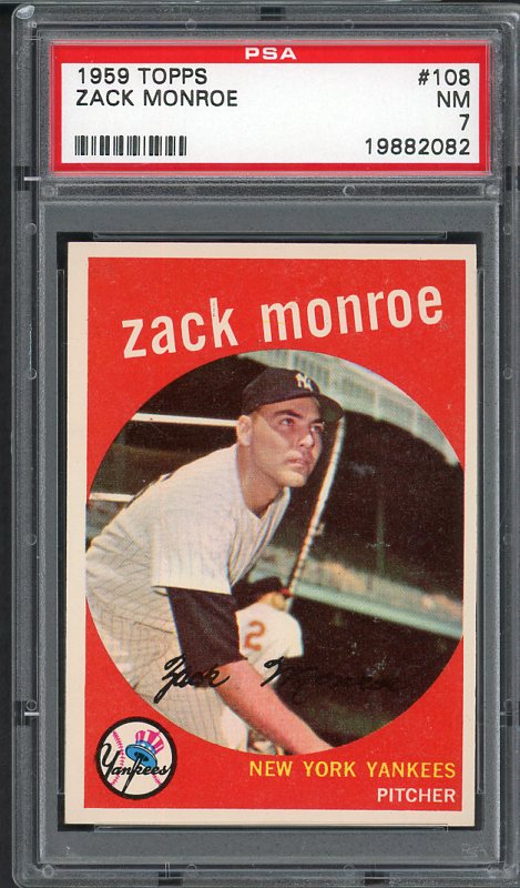 1959 Topps Baseball #108 Zack Monroe Yankees PSA 7 NM 538016