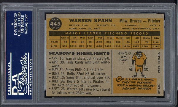1960 Topps Baseball #445 Warren Spahn Braves PSA 5 EX 538067