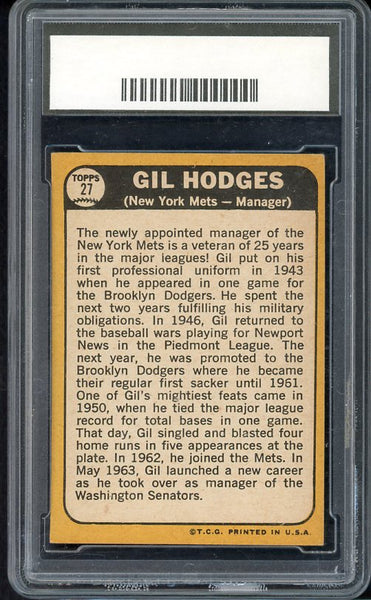 1968 Topps Baseball #027 Gil Hodges Mets PCA 9 MINT 538109